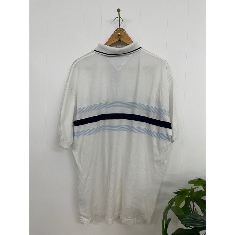 Tommy Hilfiger Mens XXL White Mercerized Cotton Striped Short Sleeve Polo Shirt - Picture 3 of 5